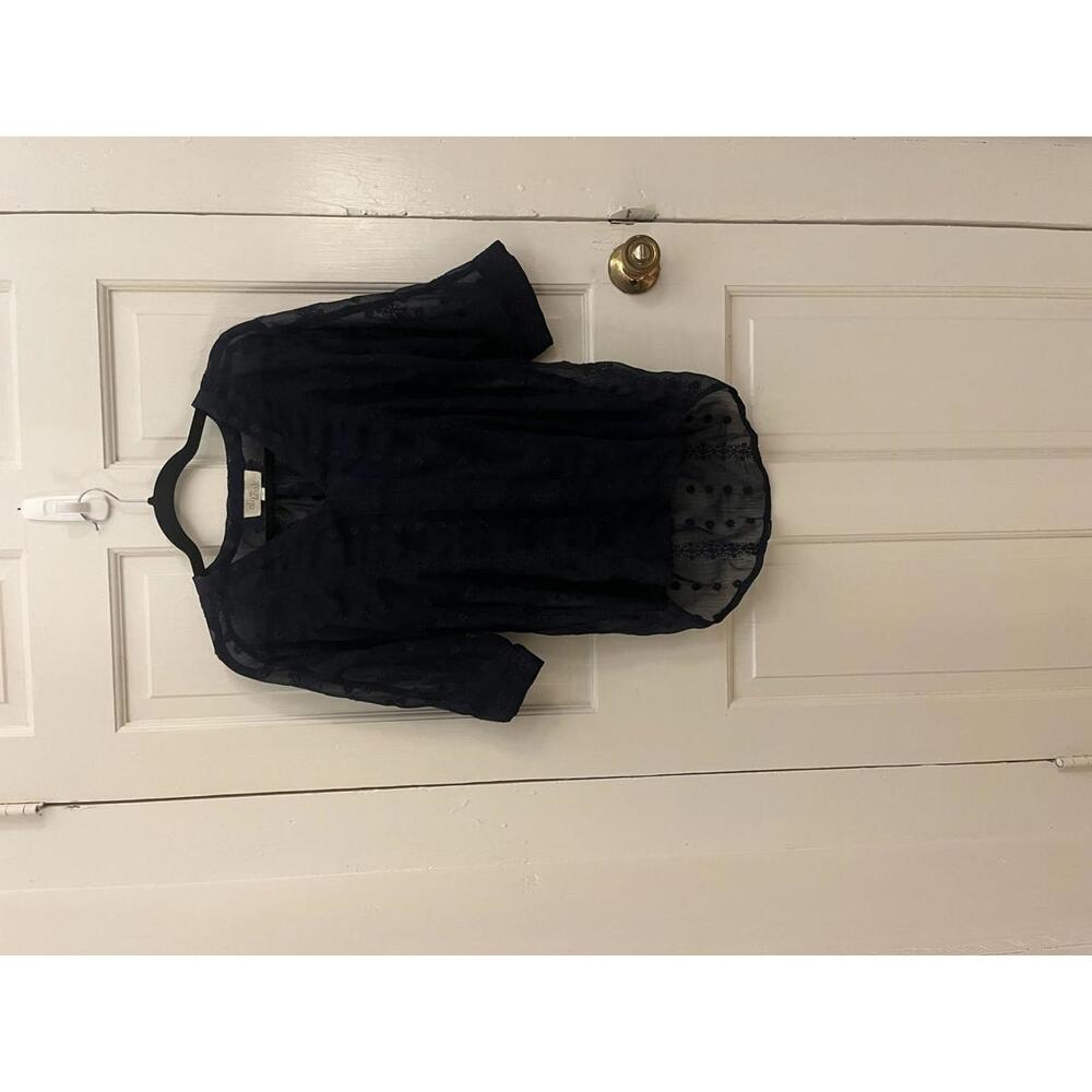 Olive & Oak Navy Sheer Embroidered Blouse - Size Small